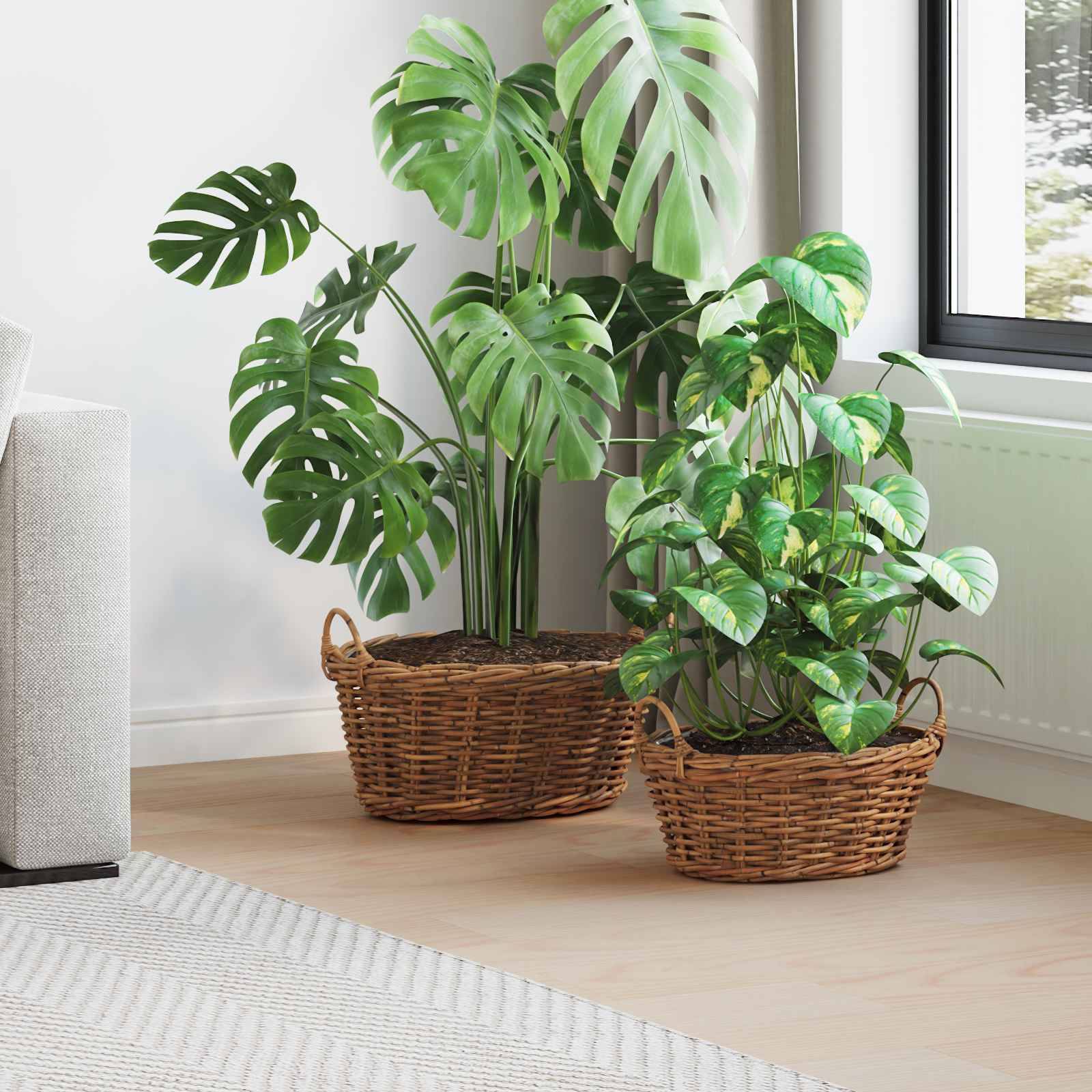 vidaXL Blumentopfkorb mit Speicher 2 pcs Braun Lacak Rattan