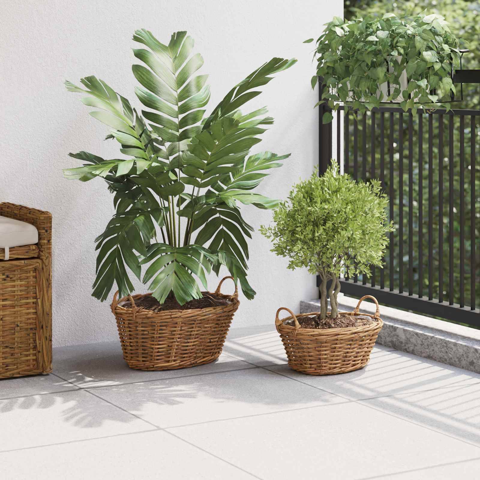 vidaXL Blumentopfkorb mit Speicher 2 pcs Braun Lacak Rattan
