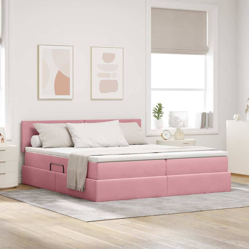 vidaXL LED-Speicherbett mit Matratze Rosa 200 x 200 cm Samt