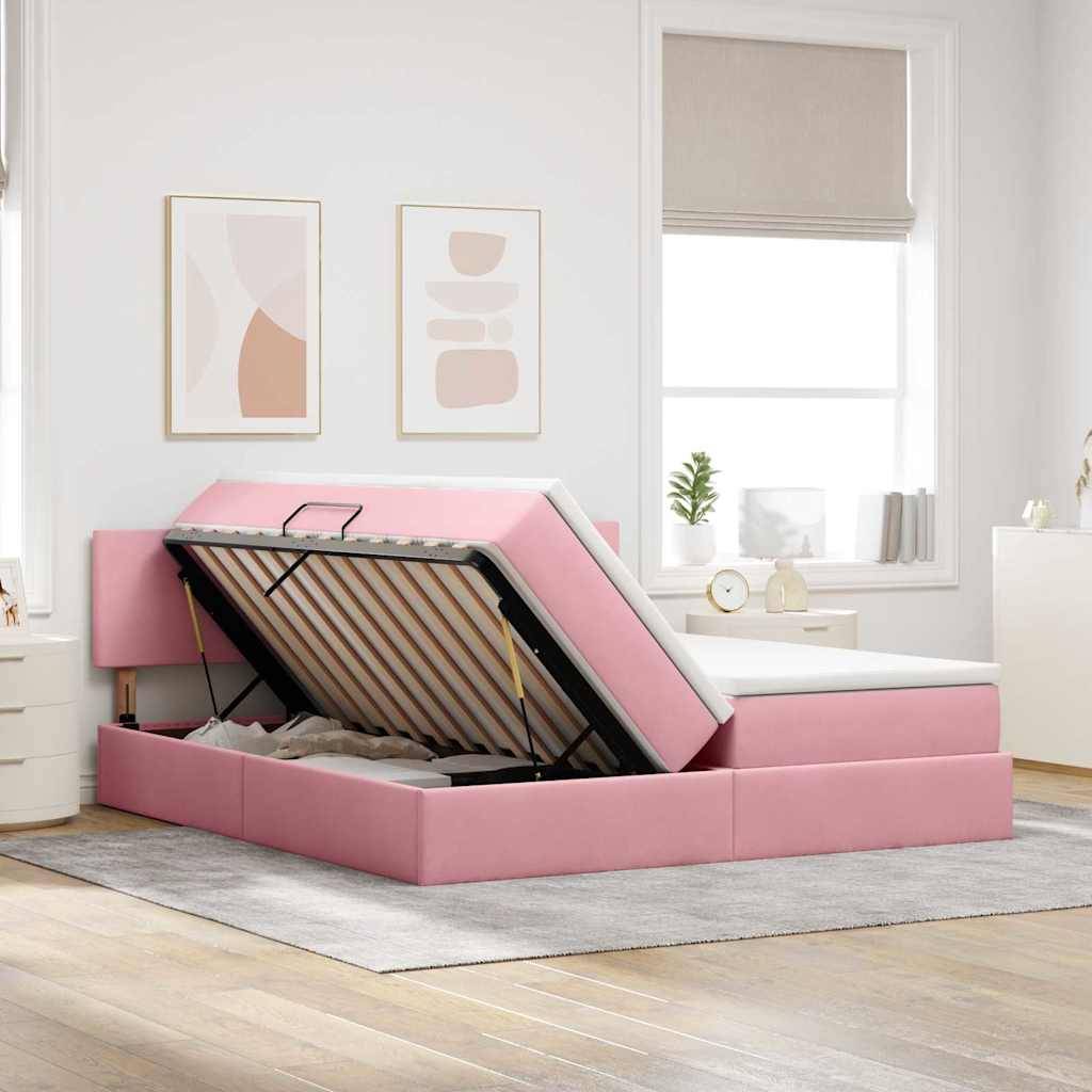 vidaXL LED-Speicherbett mit Matratze Rosa 200 x 200 cm Samt