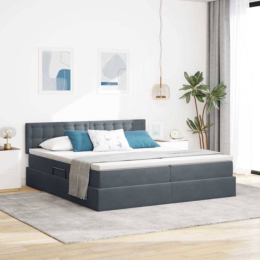vidaXL LED-Speicherbett mit Matratze Dunkelgrau 180 x 200 cm Samt