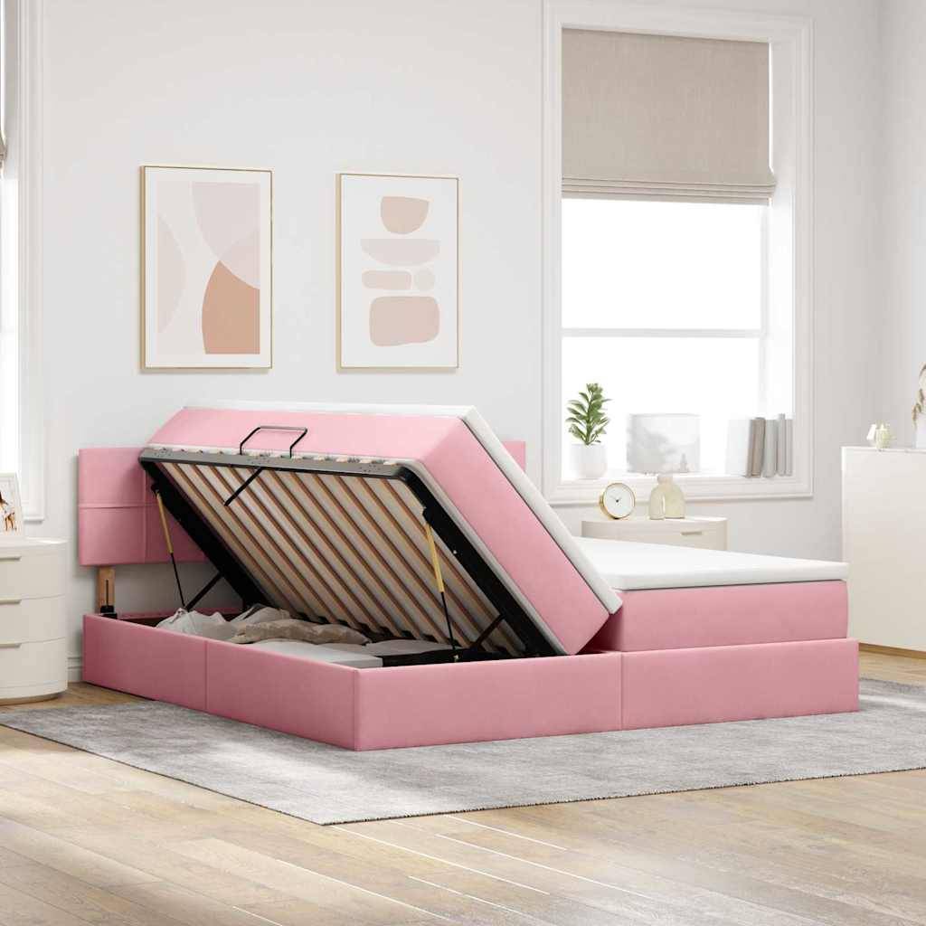 vidaXL LED-Speicherbett mit Matratze Rosa 180 x 200 cm Samt