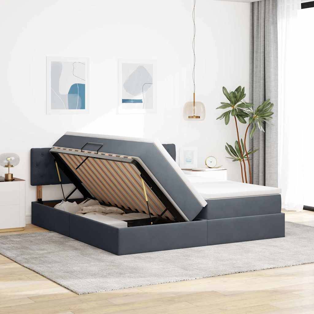 vidaXL LED-Speicherbett mit Matratze Dunkelgrau 180 x 200 cm Samt