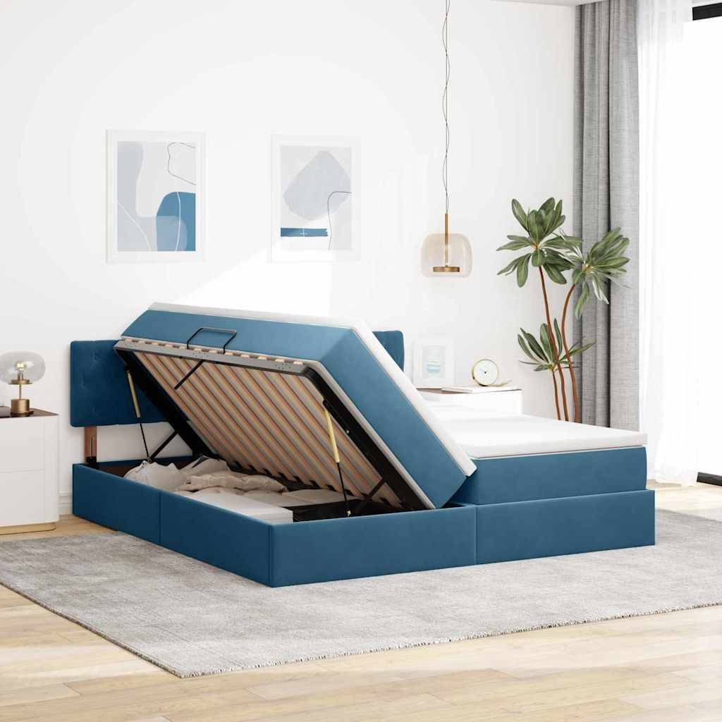 vidaXL LED-Speicherbett mit Matratze Dunkelblau 200 x 200 cm Samt