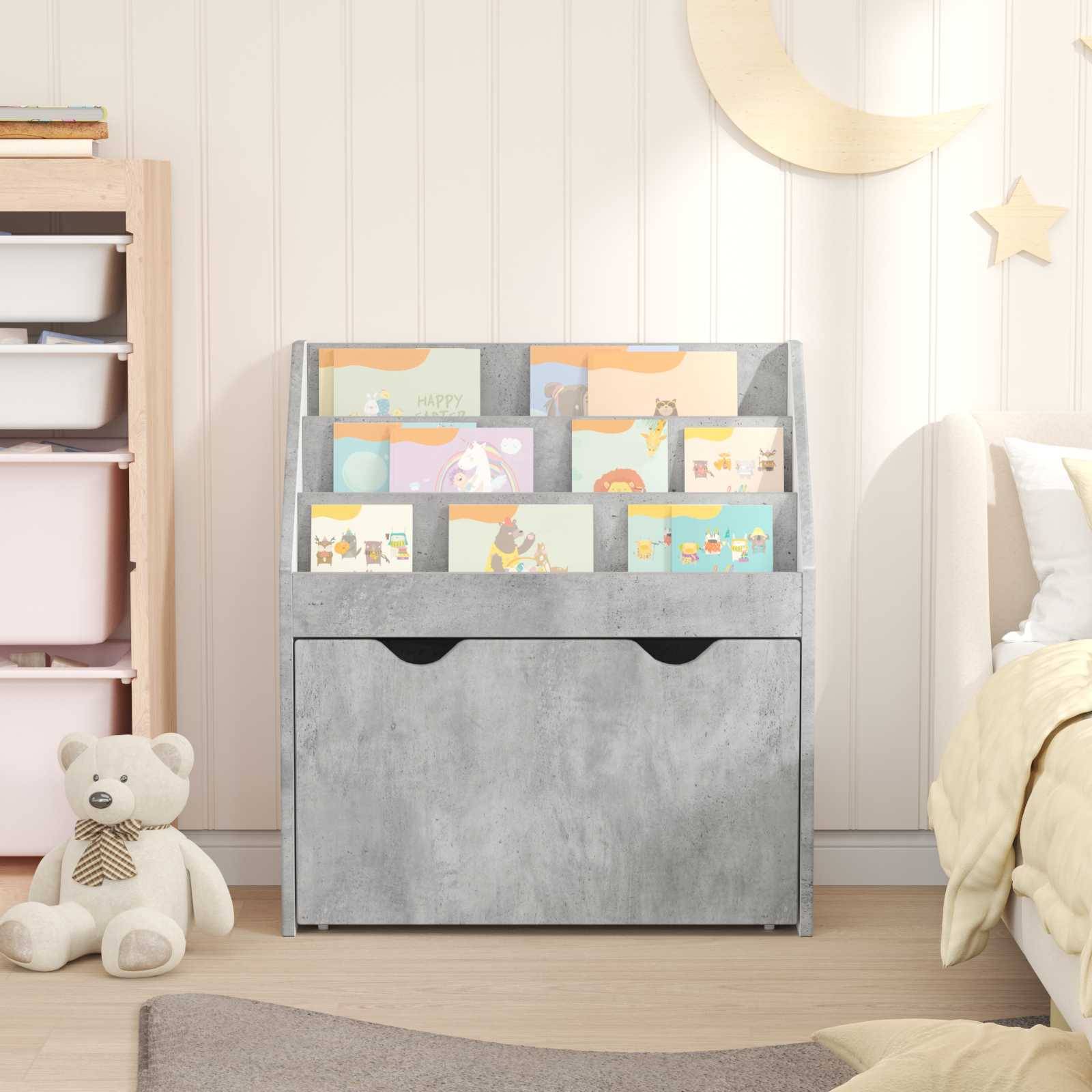 vidaXL Kinderregal Beton Grau 60 x 29,5 x 69 cm Holzwerkstoff