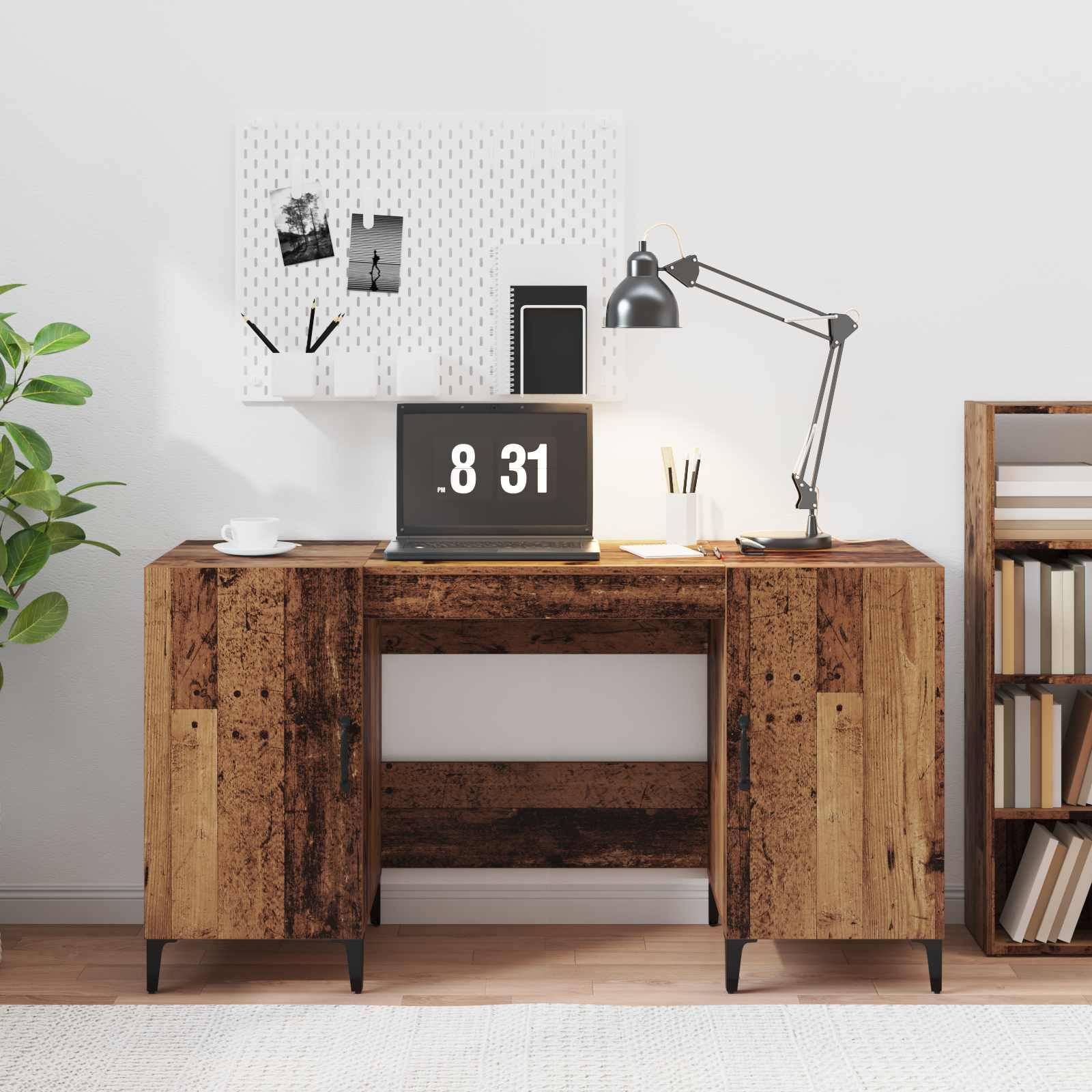 vidaXL Schreibtisch mit Tür Altholz 140 x 50 x 75 cm Holzwerkstoff