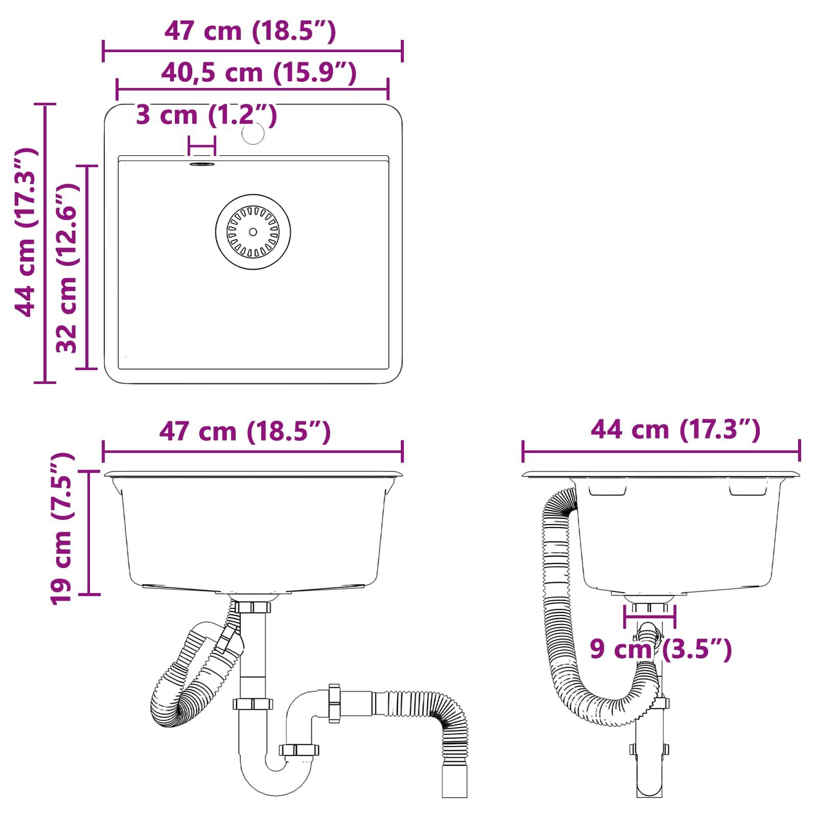 vidaXL Waschbecken Beige 470 x 440 mm Granit