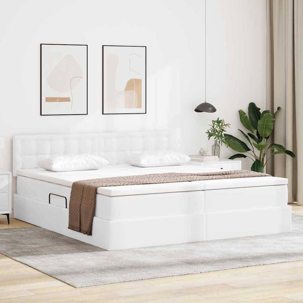 vidaXL Bett mit Stauraum und LED Reinweiß 200 x 200 cm Kunstleder