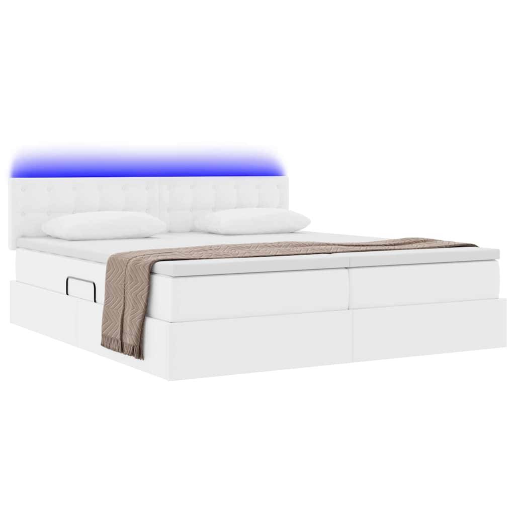 vidaXL Bett mit Stauraum und LED Reinweiß 180 x 200 cm Kunstleder