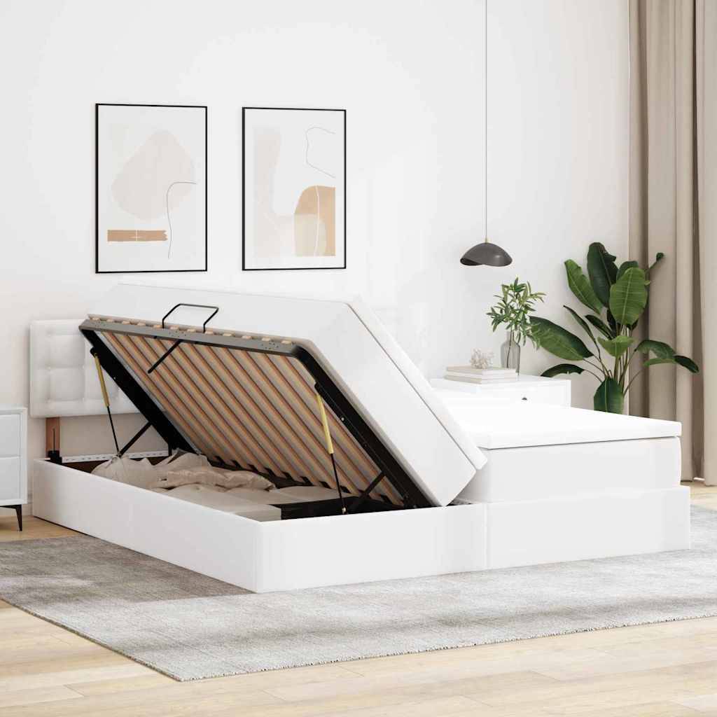 vidaXL Bett mit Stauraum und LED Reinweiß 180 x 200 cm Kunstleder
