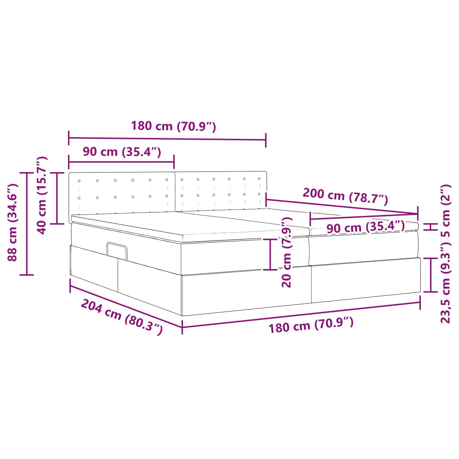 vidaXL Bett mit Stauraum und LED mit LED Grau 180 x 200 cm Kunstleder