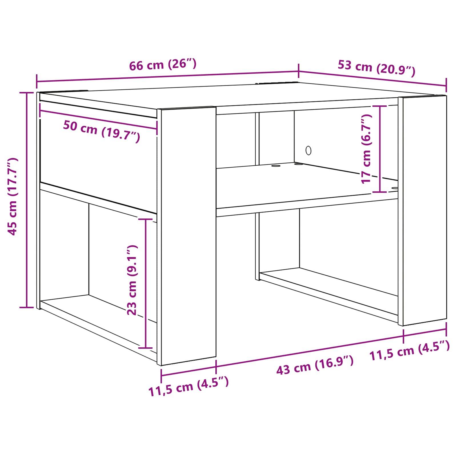 vidaXL Couchtisch Artisan-Eiche 66 x 53 x 45 cm Holzwerkstoff
