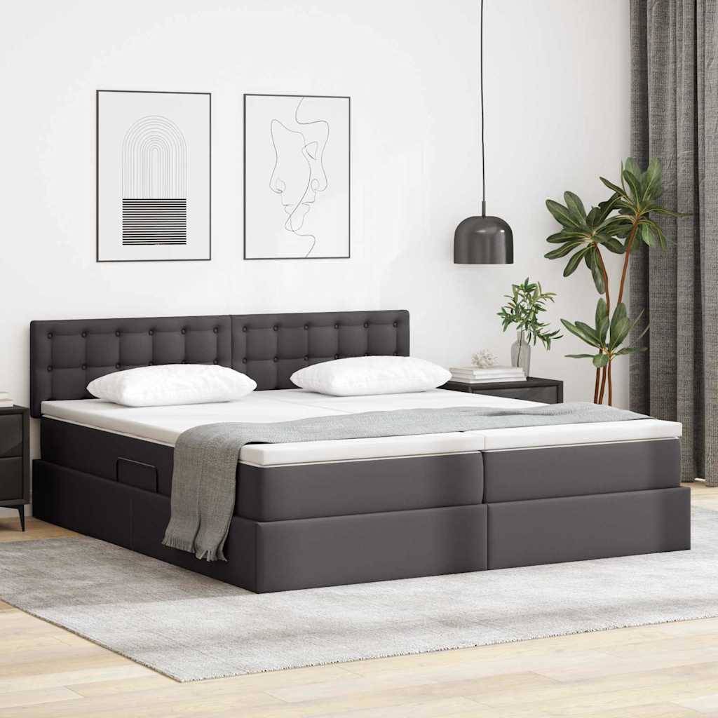 vidaXL Aufbewahrungsbett mit Matratze Grau 200 x 200 cm Kunstleder