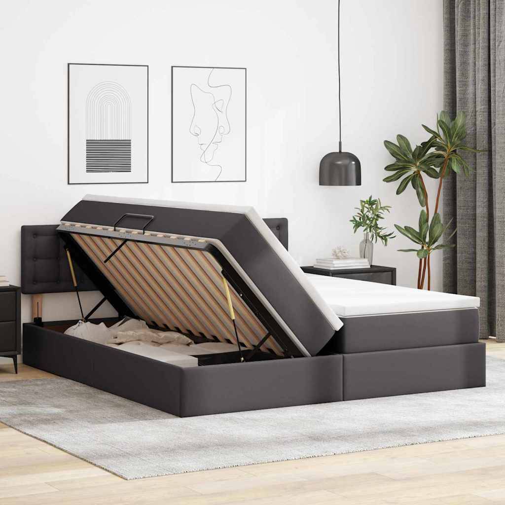vidaXL Bett mit Stauraum und LED mit LED Grau 200 x 200 cm Kunstleder