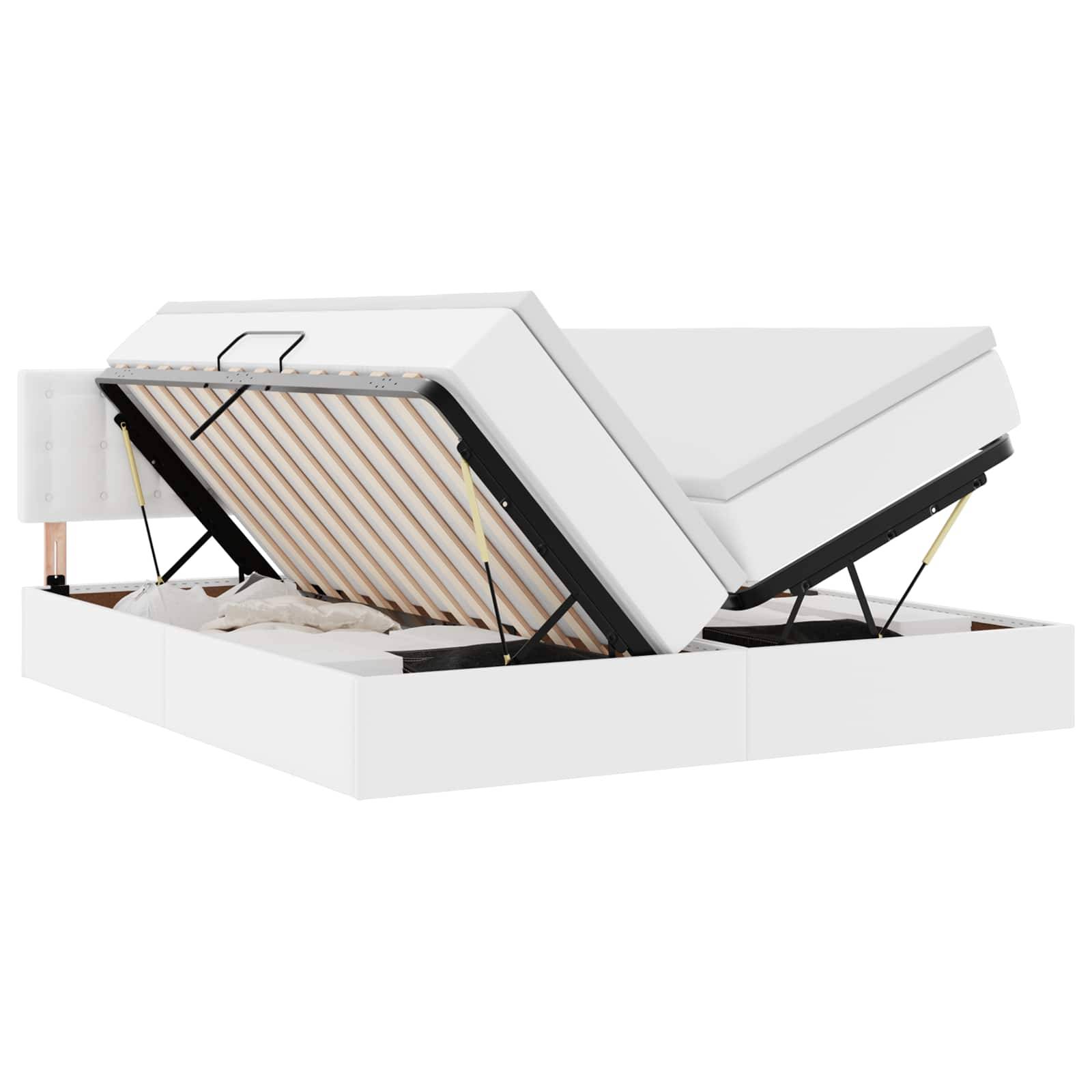 vidaXL Bett mit Stauraum und LED Reinweiß 180 x 200 cm Kunstleder