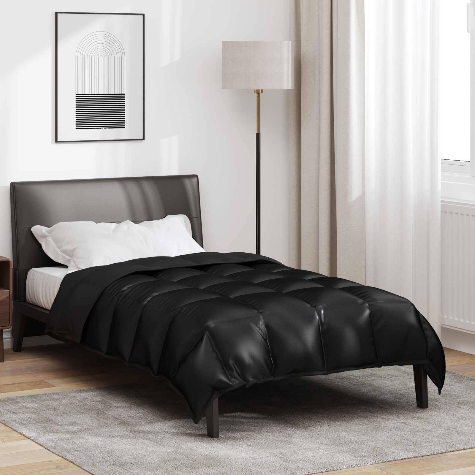 vidaXL Winterbettdecke Schwarz 140 x 200 cm Satin und Mikrofaser