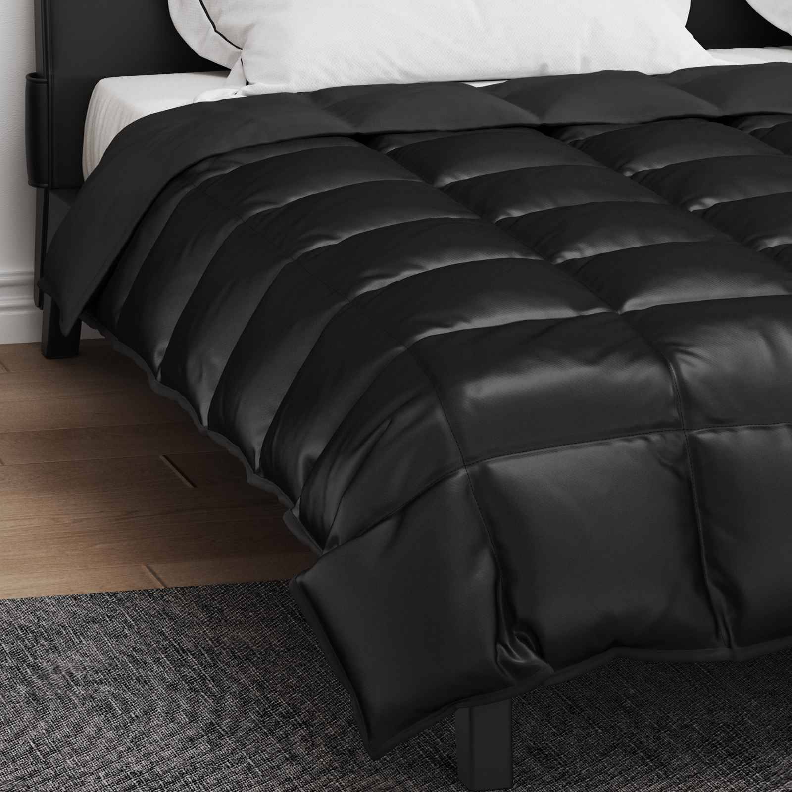 vidaXL Winterbettdecke Schwarz 240 x 260 cm Satin und Mikrofaser