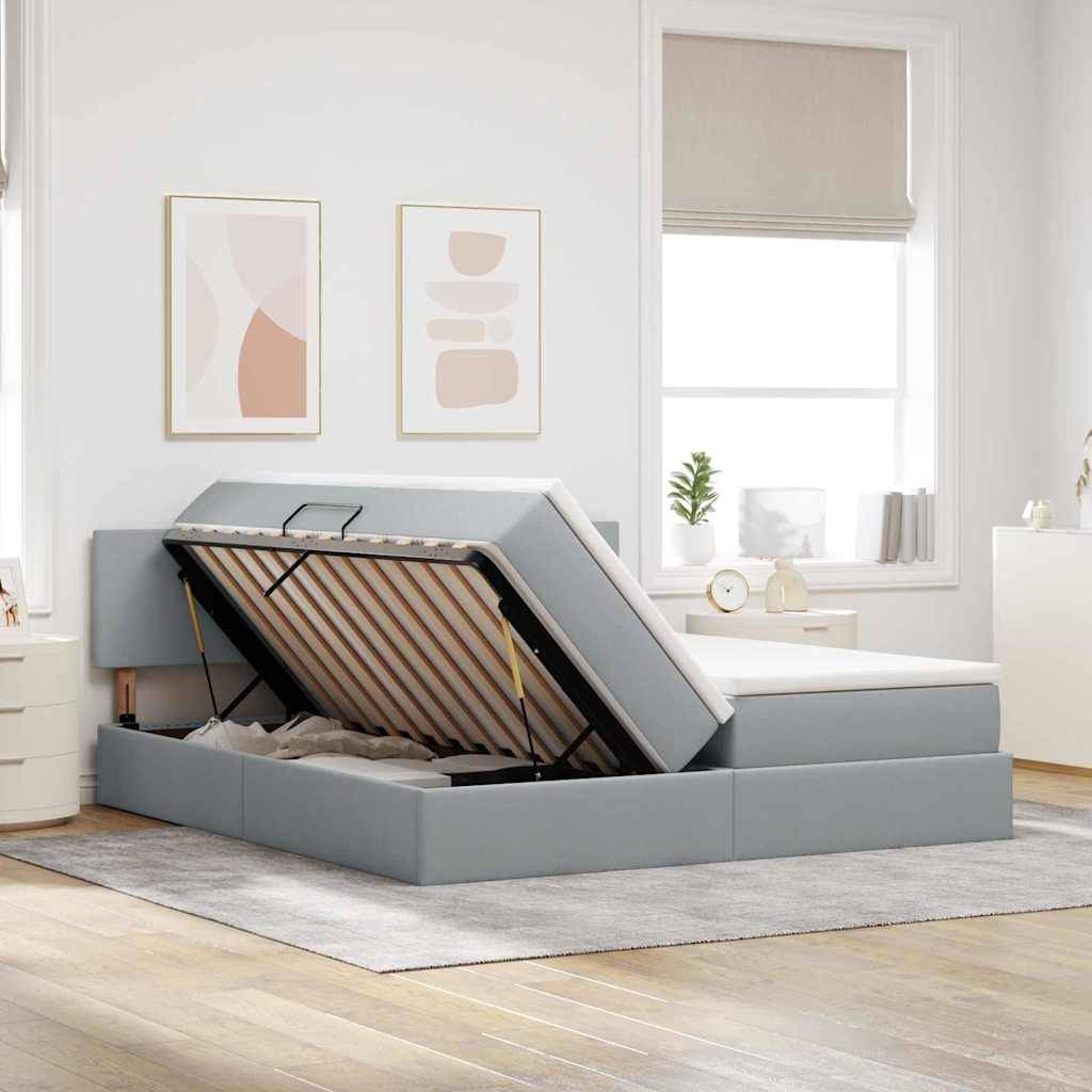 vidaXL LED-Speicherbett mit Matratze Hellgrau 200 x 200 cm Stoff