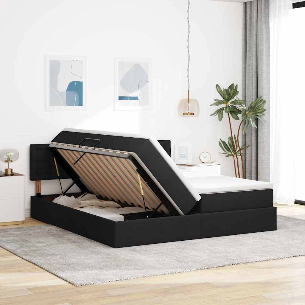 vidaXL Aufbewahrungsbett mit Matratze Schwarz 180 x 200 cm Kunstleder