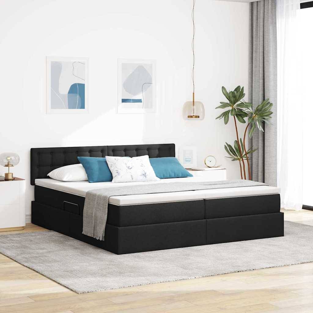 vidaXL LED-Speicherbett mit Matratze Schwarz 180 x 200 cm Stoff