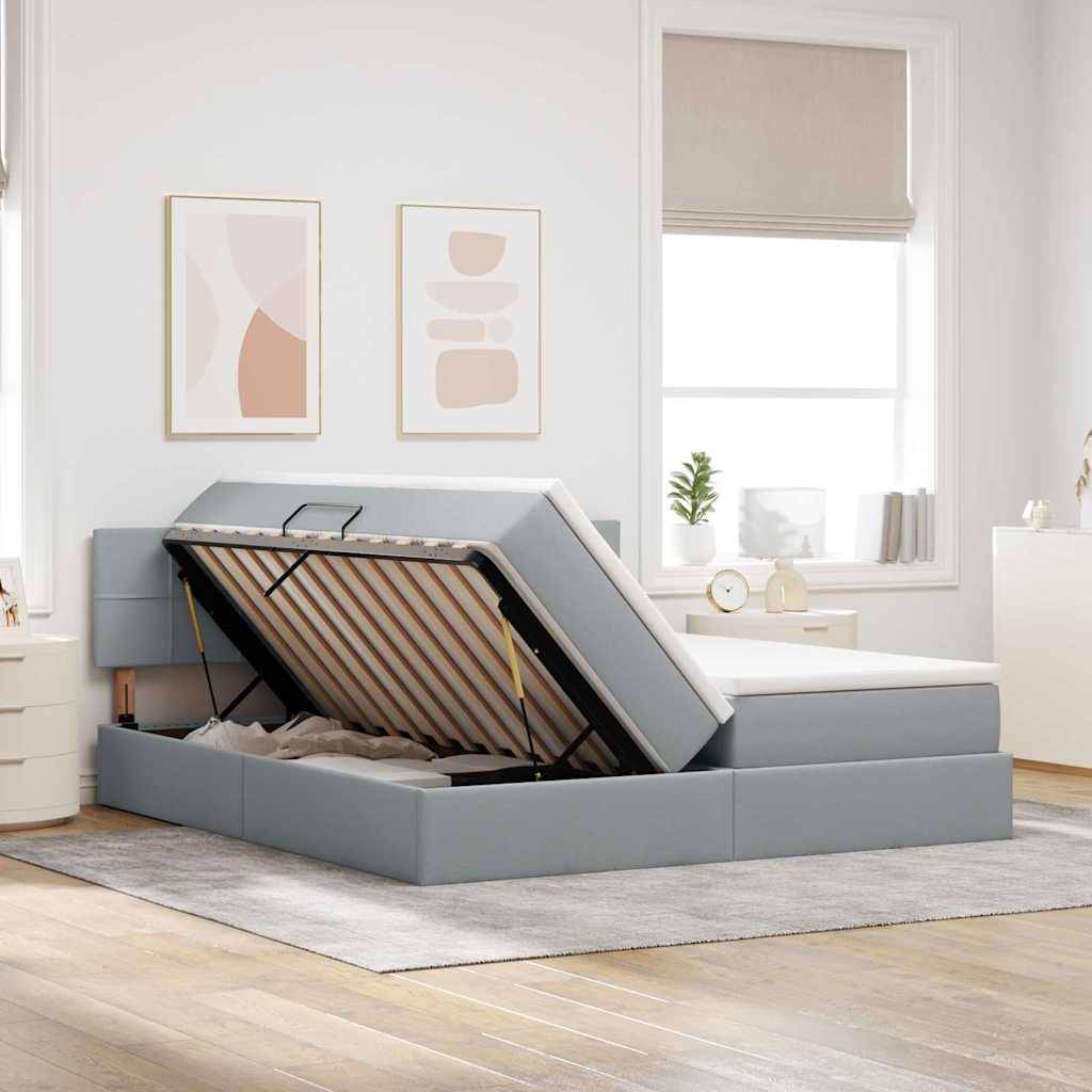 vidaXL LED-Speicherbett mit Matratze Hellgrau 180 x 200 cm Stoff