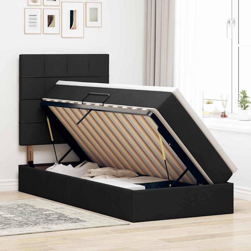 vidaXL LED-Speicherbett mit Matratze Schwarz 90 x 190 cm Stoff