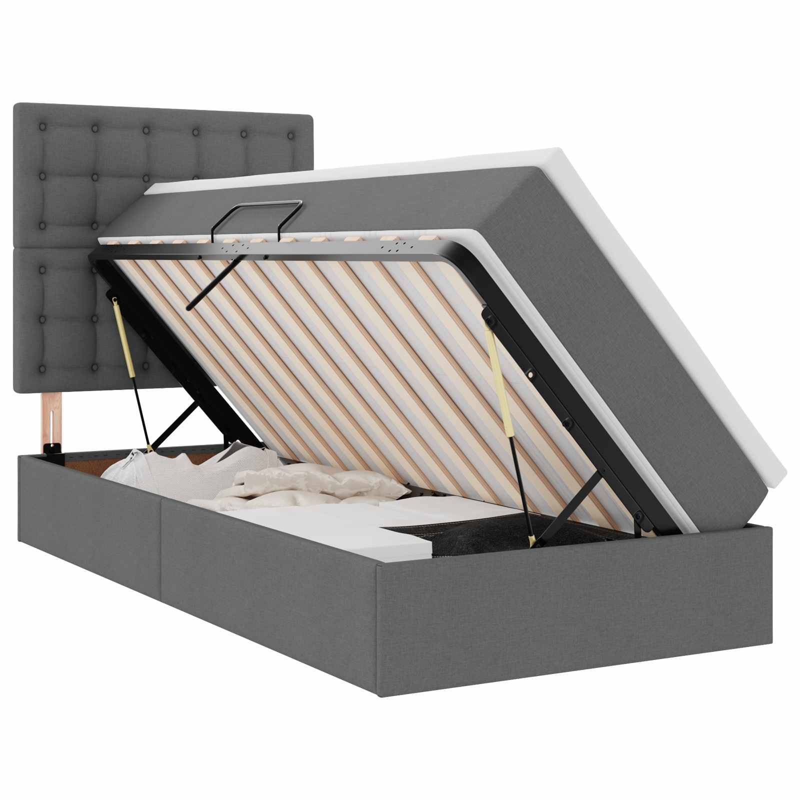 vidaXL LED-Speicherbett mit Matratze Dunkelgrau 90 x 200 cm Stoff