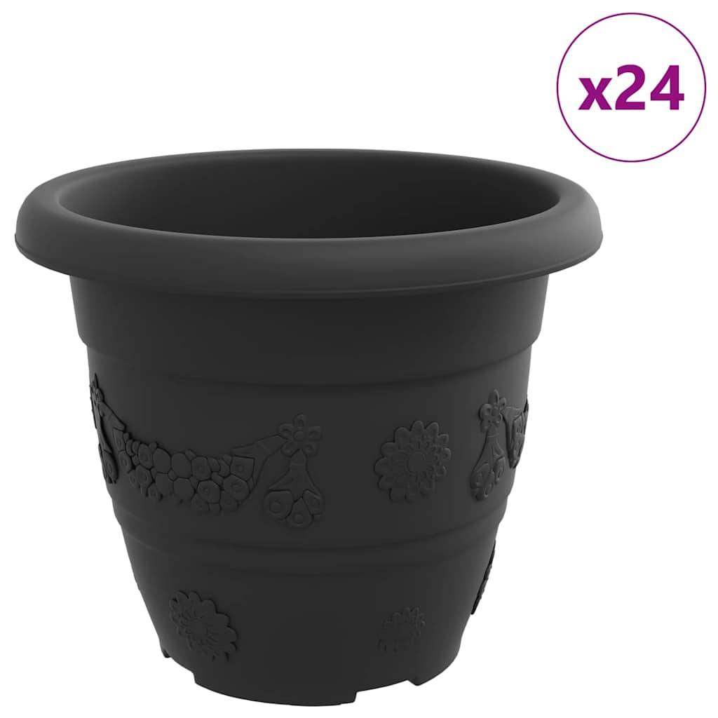 vidaXL Runder Blumentopf 24 pcs Schwarz Ø 22 x 18 cm Kunststoff
