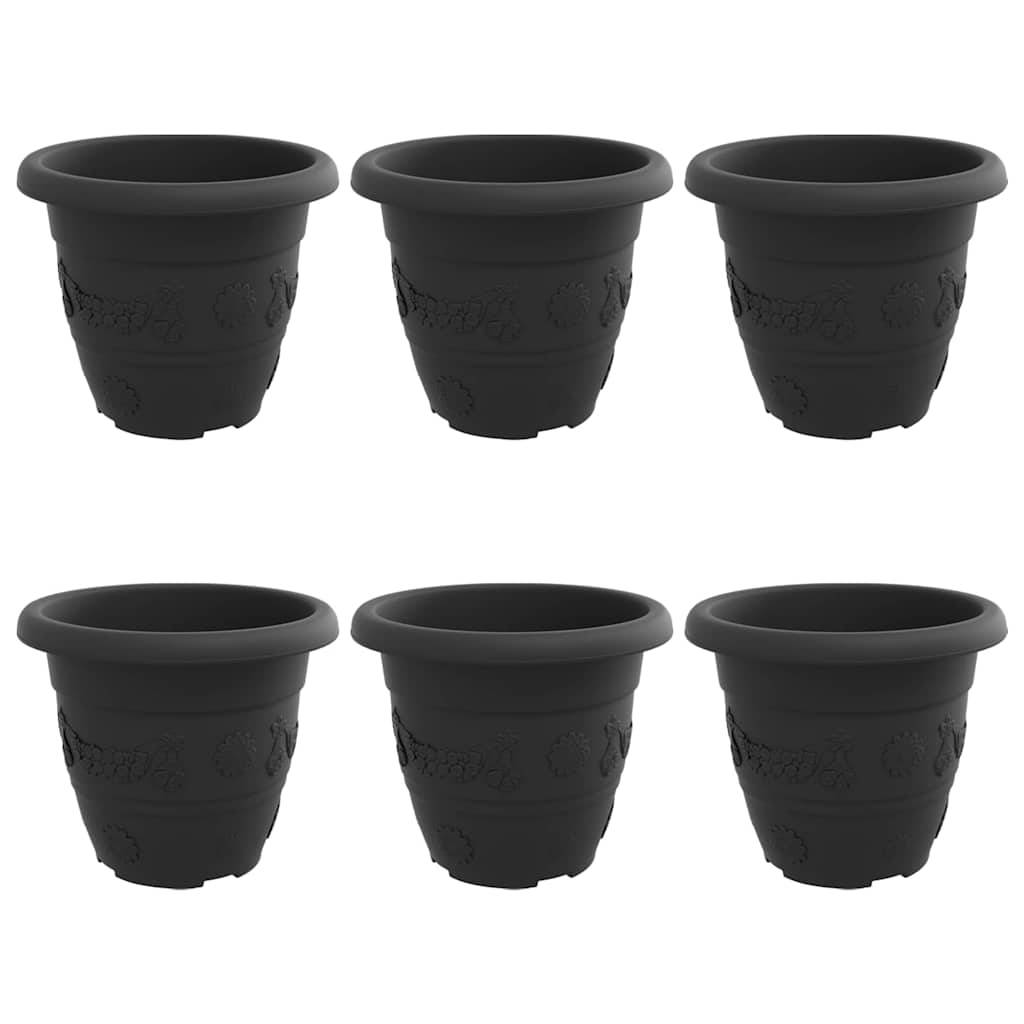 vidaXL Runder Blumentopf 6 pcs Schwarz Ø 22 x 18 cm Kunststoff