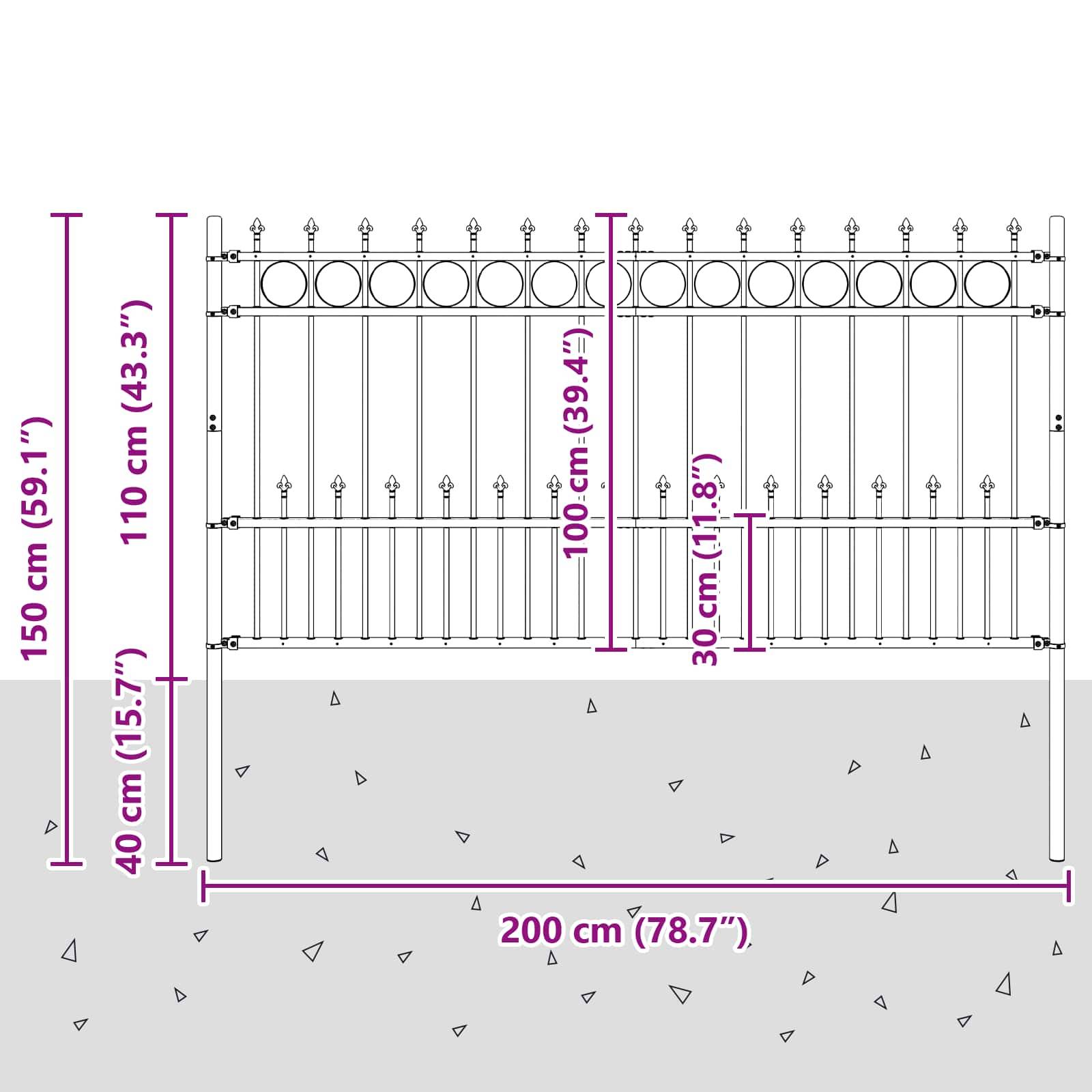 vidaXL Spike-Ringzaun Horst Schwarz 200 x 150 cm