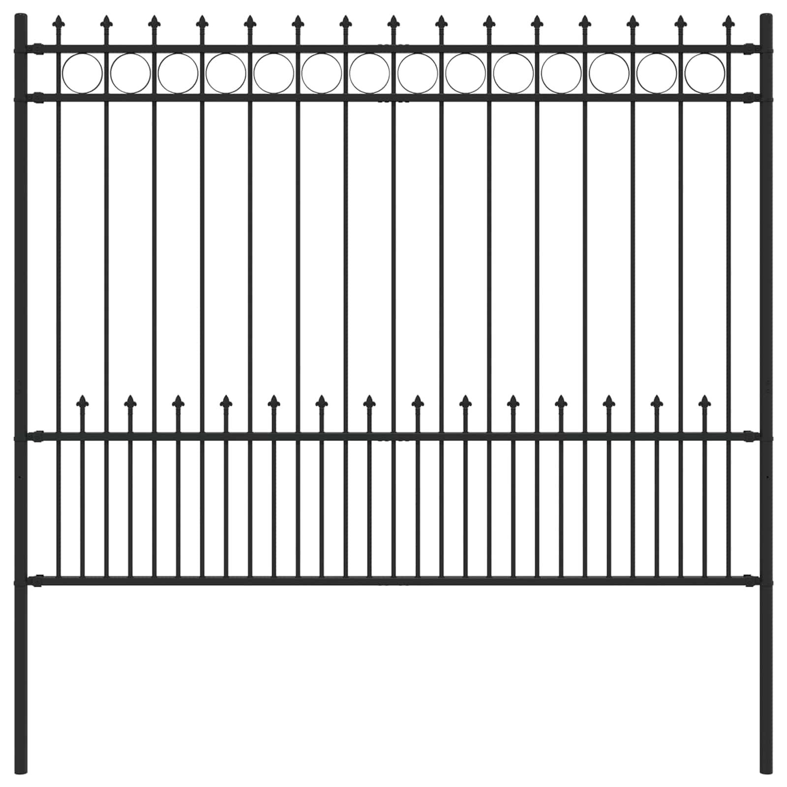 Ein schwarzes Metallzaun-Element mit vertikalen Stäben und Pfeilspitzenverzierungen oben.