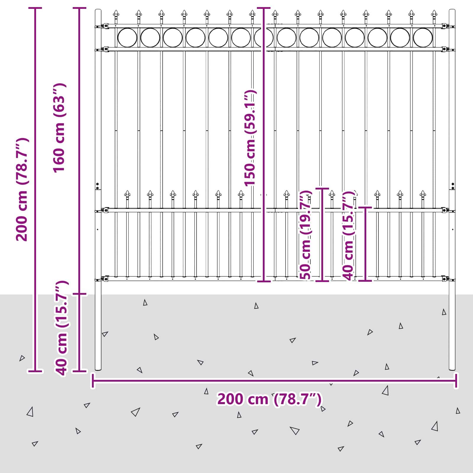 vidaXL Spike-Ringzaun Horst Schwarz 200 x 200 cm
