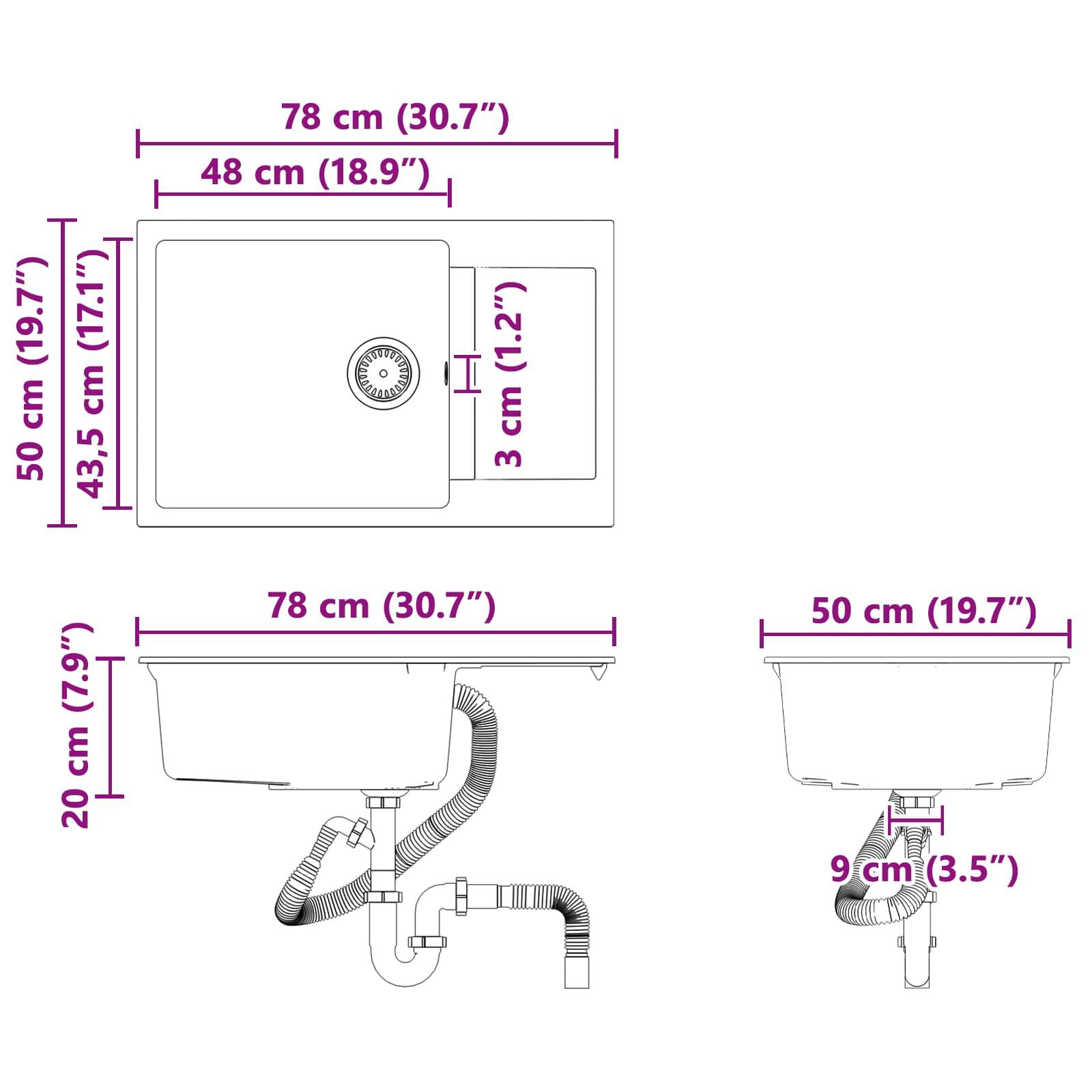 vidaXL Waschbecken Weiß 780 x 500 mm 80% Quarz und 20% Harz