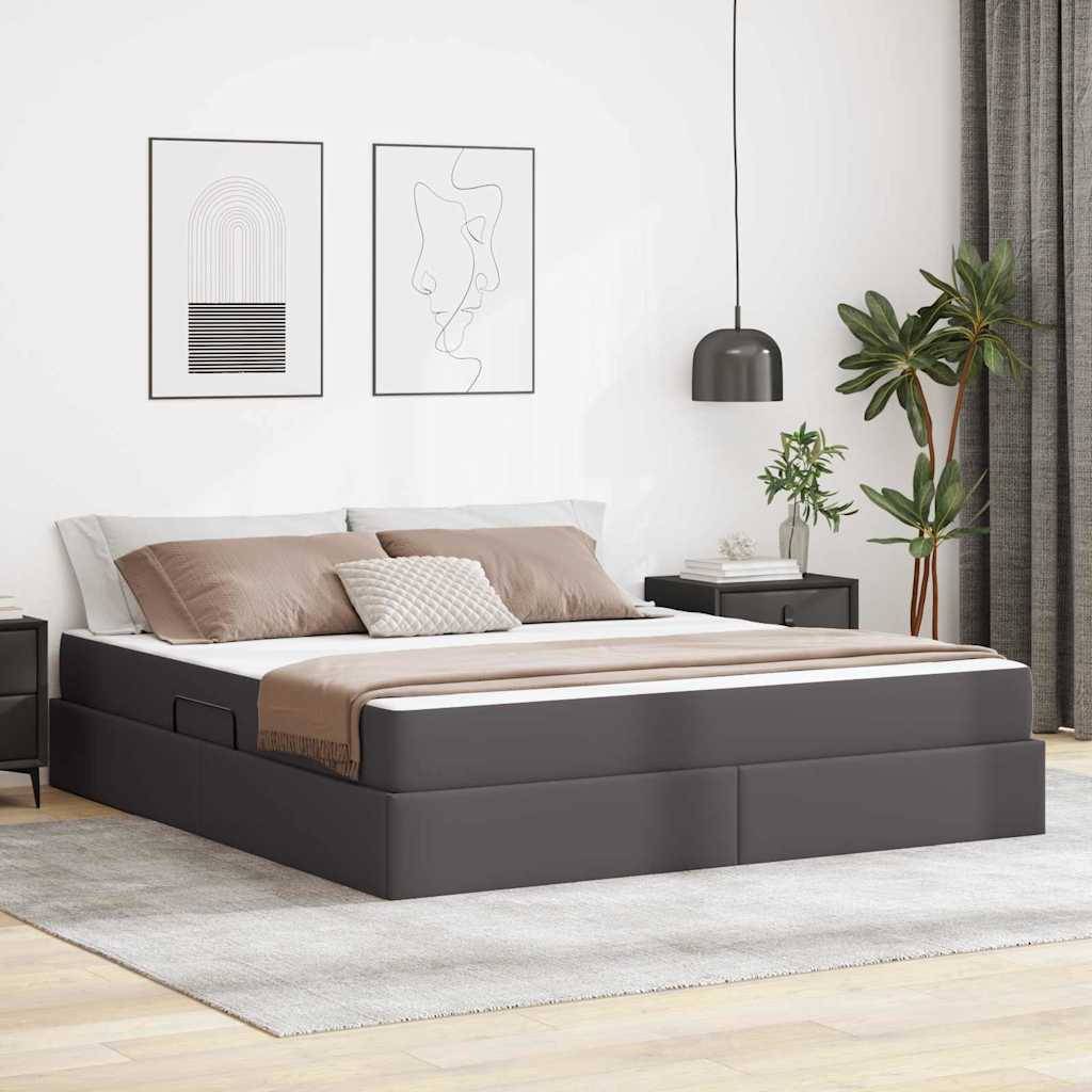 vidaXL Aufbewahrungsbett mit Matratze mit Matratze 2 pcs Grau Leder