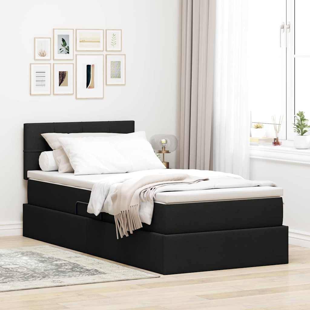 vidaXL Aufbewahrungsbett mit Matratze mit Kopfteil Schwarz 90 x 200 cm