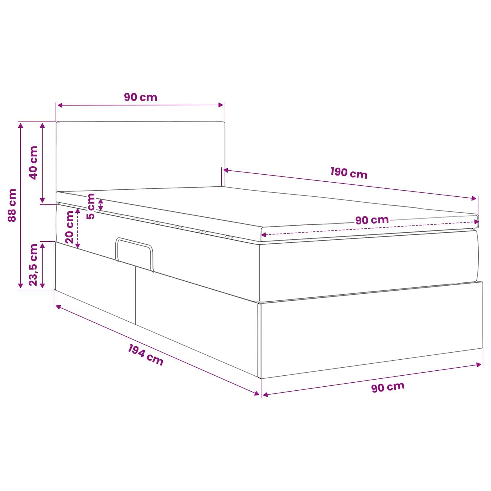 vidaXL Aufbewahrungsbett mit Matratze Dunkelgrau 90 x 190 cm