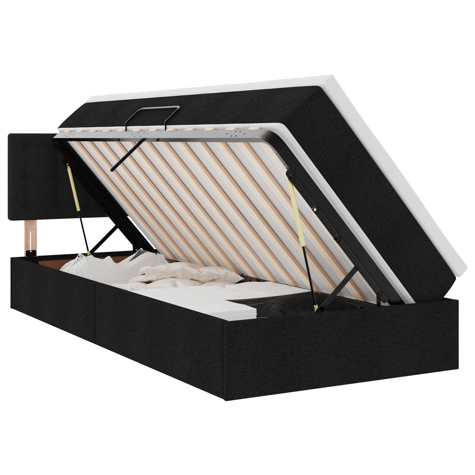 vidaXL LED-Speicherbett mit Matratze Schwarz 90 x 200 cm Stoff