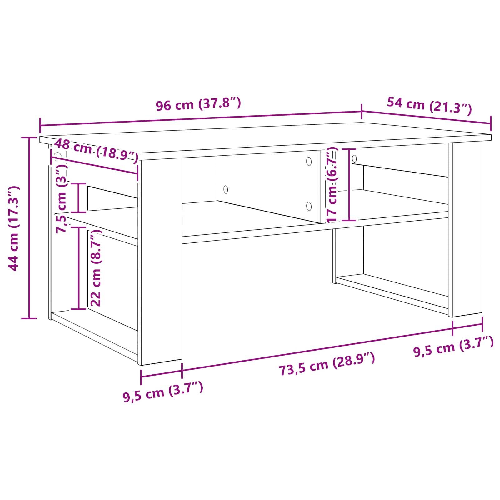 vidaXL Couchtisch Beton Grau 96 x 54 x 44 cm Holzwerkstoff
