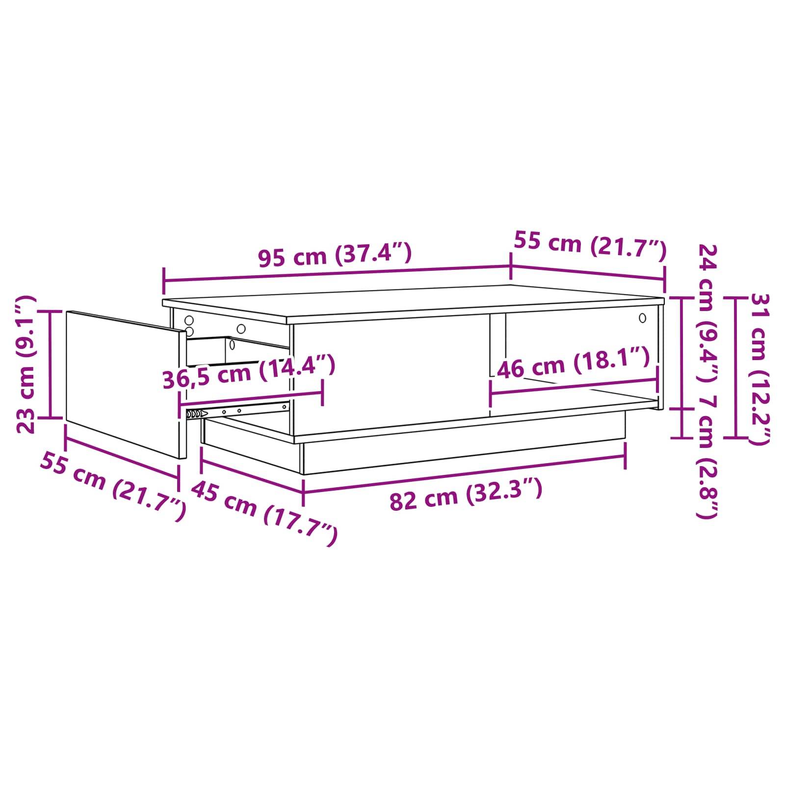 vidaXL Couchtisch Beton Grau 95 x 55 x 31 cm Holzwerkstoff