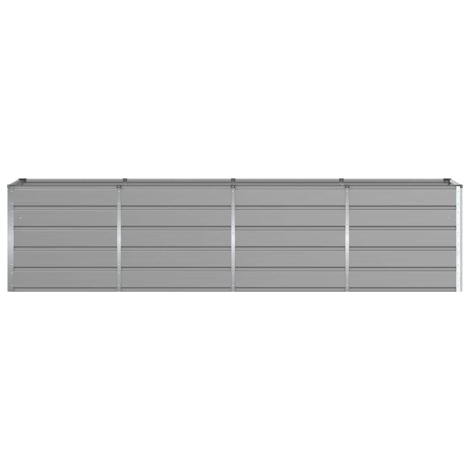 Ein langer, horizontaler, grauer Metallschrank mit mehreren Fächern, entwickelt zum Organisieren von Werkzeugen und Ausrüstung in einer Garage.