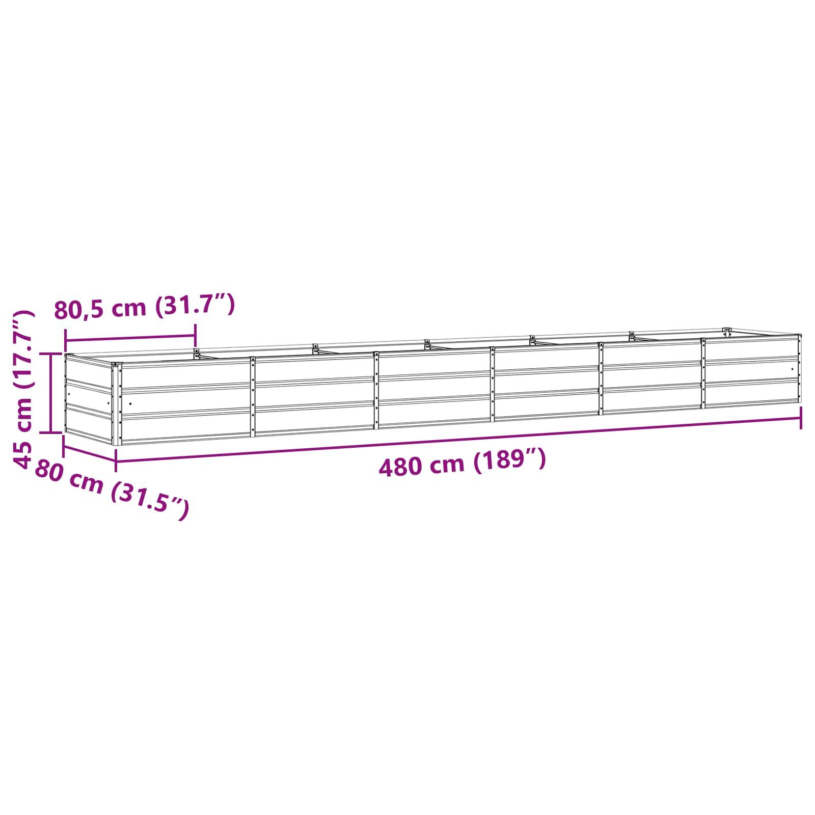 vidaXL Pflanzkübel Grün 480 x 80 x 45 cm Stahl