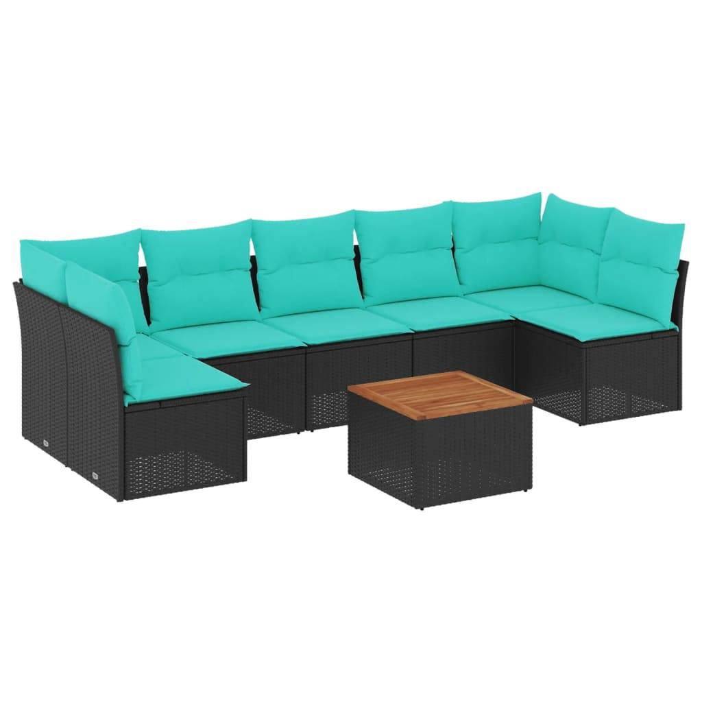vidaXL 8-tlg. Garten-Sofagarnitur mit Kissen Schwarz Poly Rattan