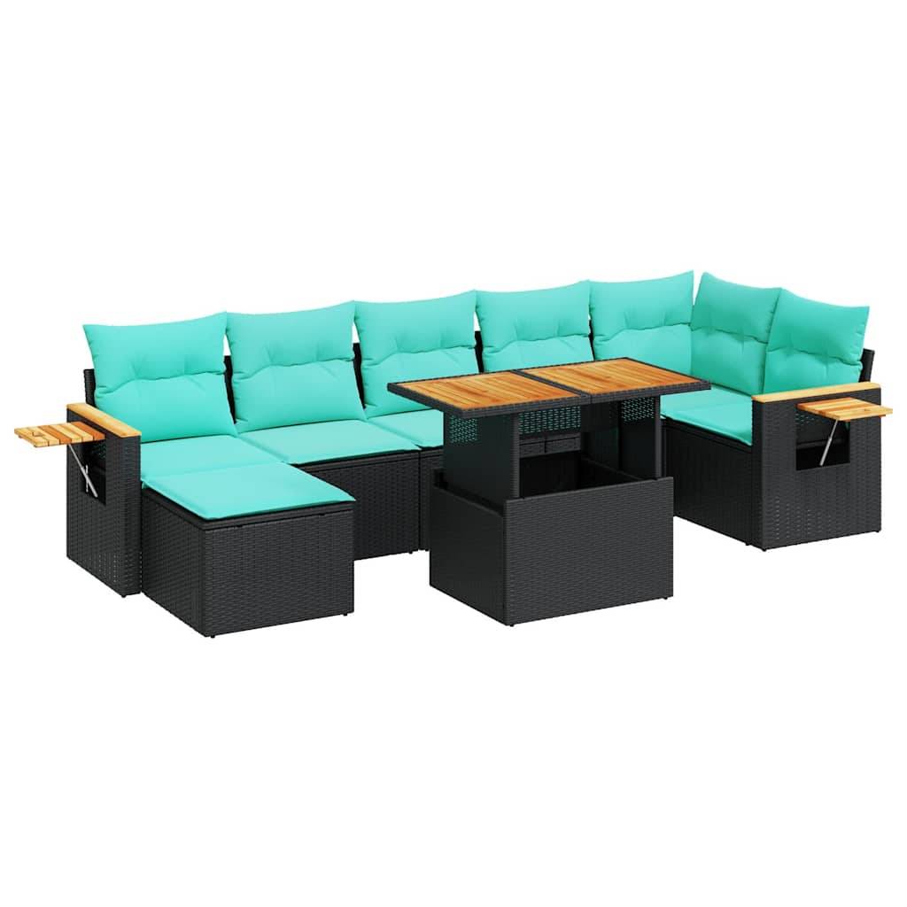 vidaXL 8-tlg. Garten-Sofagarnitur mit Kissen Grau Poly Rattan Akazie