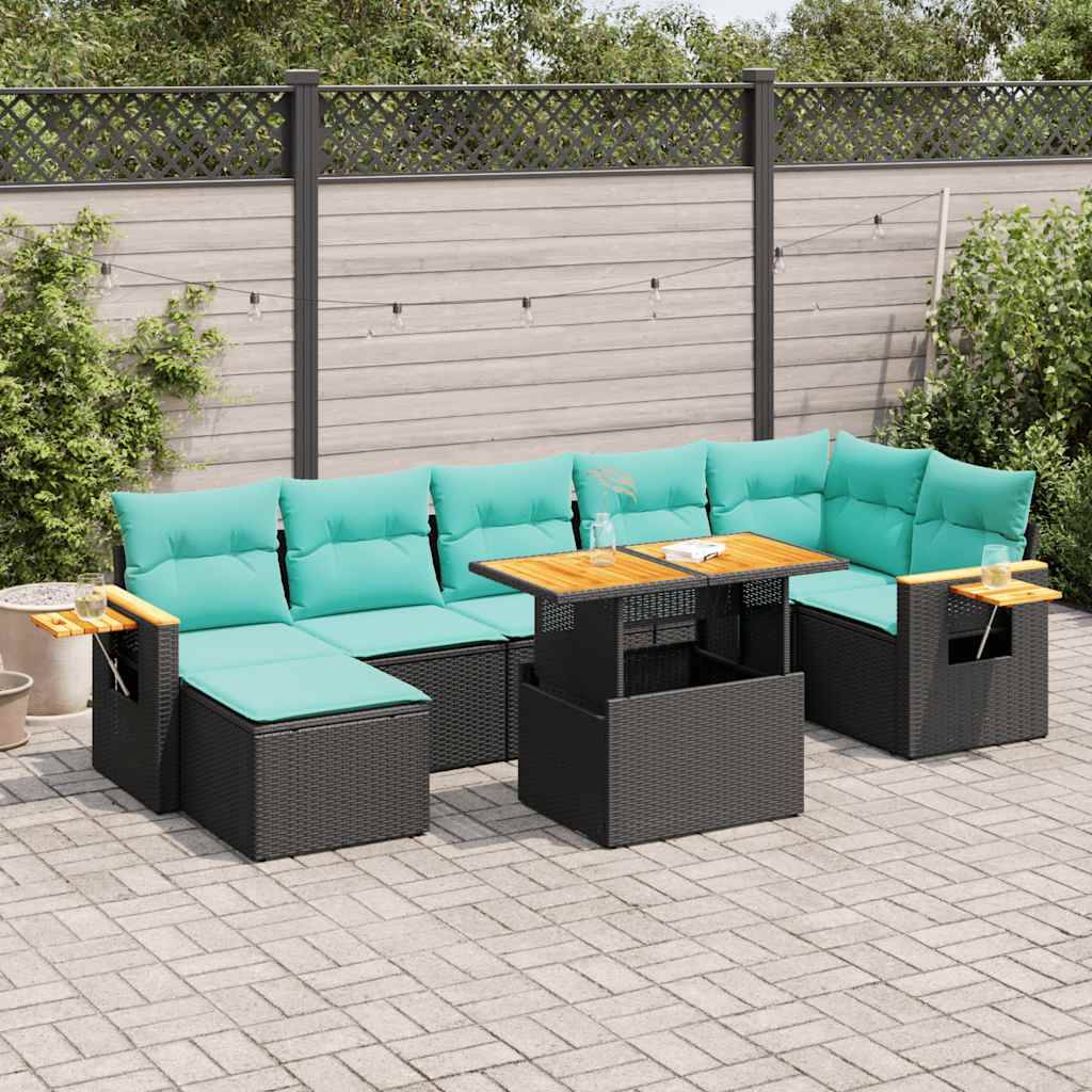 vidaXL 8-tlg. Garten-Sofagarnitur mit Kissen Grau Poly Rattan Akazie