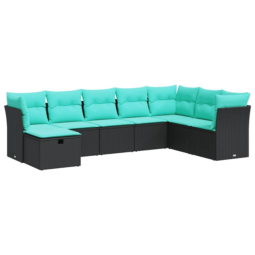 vidaXL 8-tlg. Garten-Sofagarnitur mit Kissen Schwarz Poly Rattan