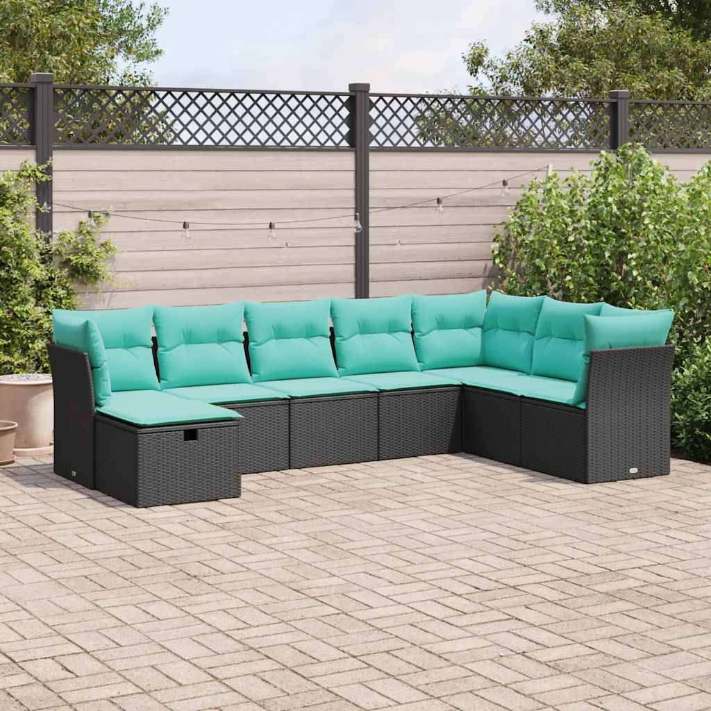 vidaXL 8-tlg. Garten-Sofagarnitur mit Kissen Schwarz Poly Rattan