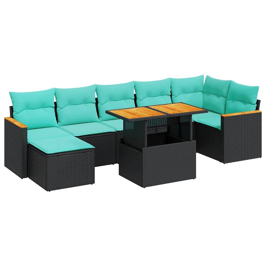 vidaXL 8-tlg. Garten-Sofagarnitur mit Kissen Schwarz Poly Rattan