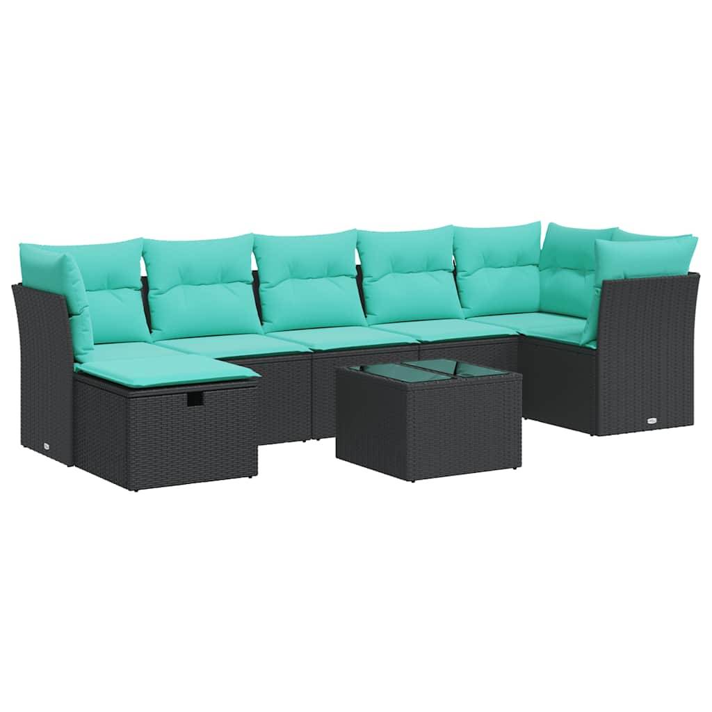 vidaXL 8-tlg. Garten-Sofagarnitur mit Kissen Schwarz Poly Rattan