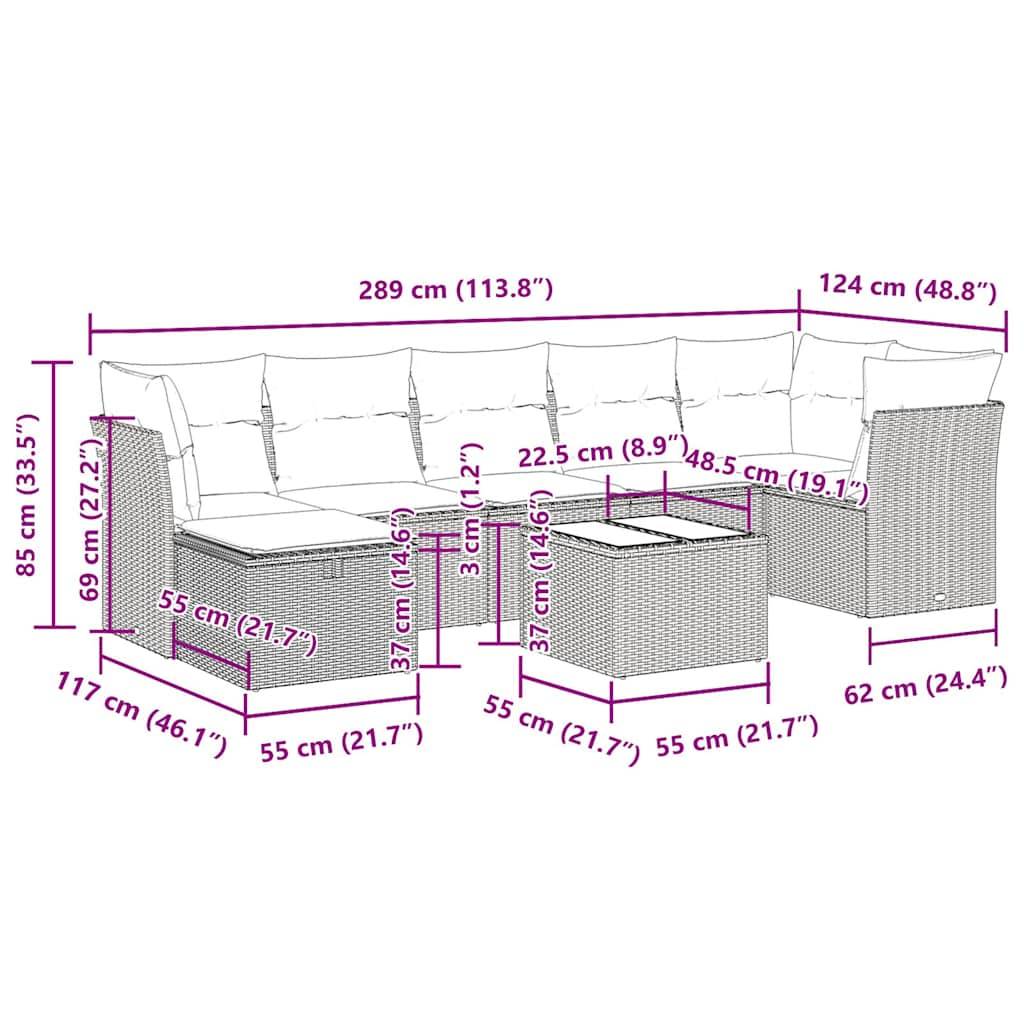 vidaXL 8-tlg. Garten-Sofagarnitur mit Kissen Schwarz Poly Rattan