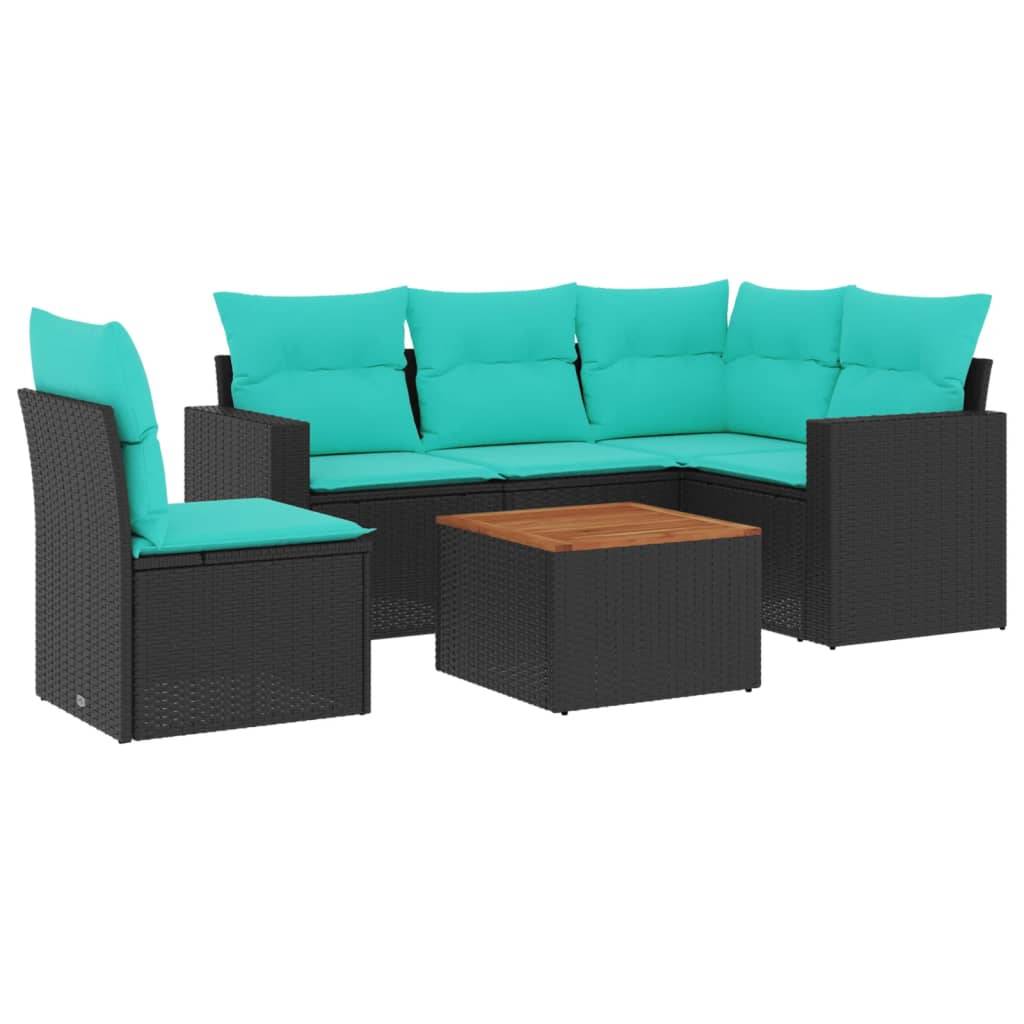 vidaXL 6-tlg. Garten-Sofagarnitur mit Kissen Schwarz Poly Rattan